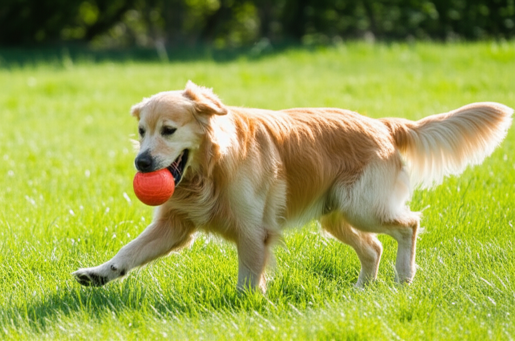 How to Create an Image of a Golden Retriever playing with a ball using AI (MidJourney) with Example Prompt